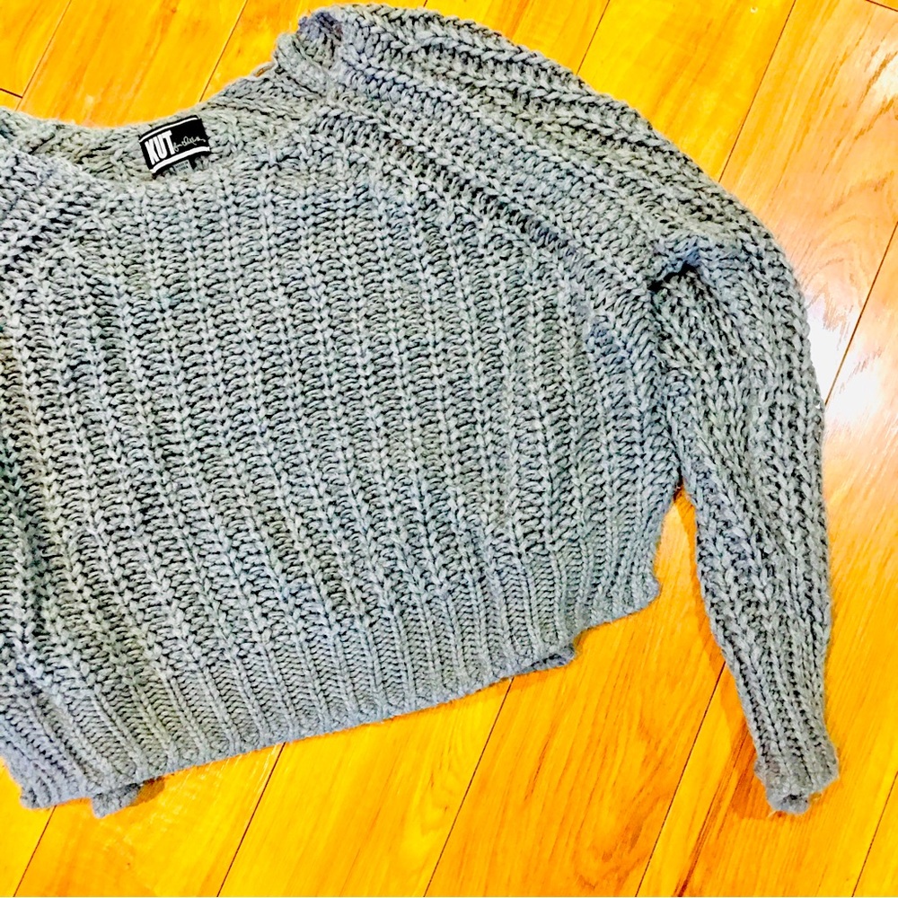KUT Kloth crochet knit slouchy cozy sweater winter grey gray small medium